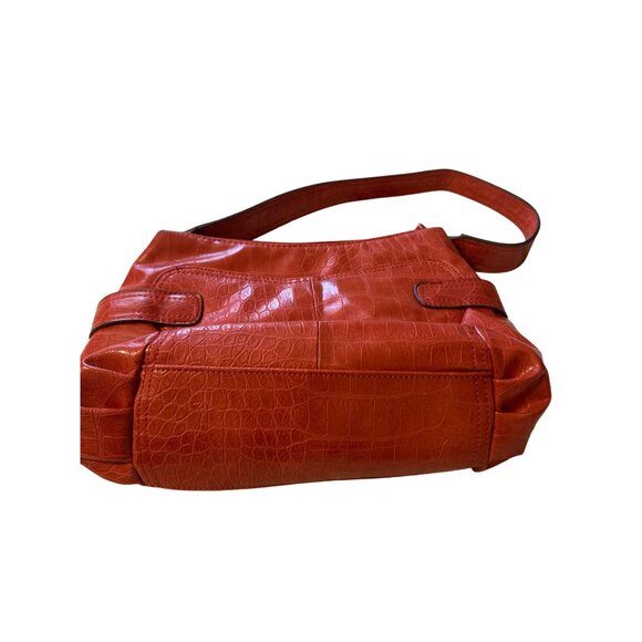 Bueno Red Faux Croc Leather Shoulder Bag With Zippered Pockets & Adjustable Stra - Picture 3 of 5